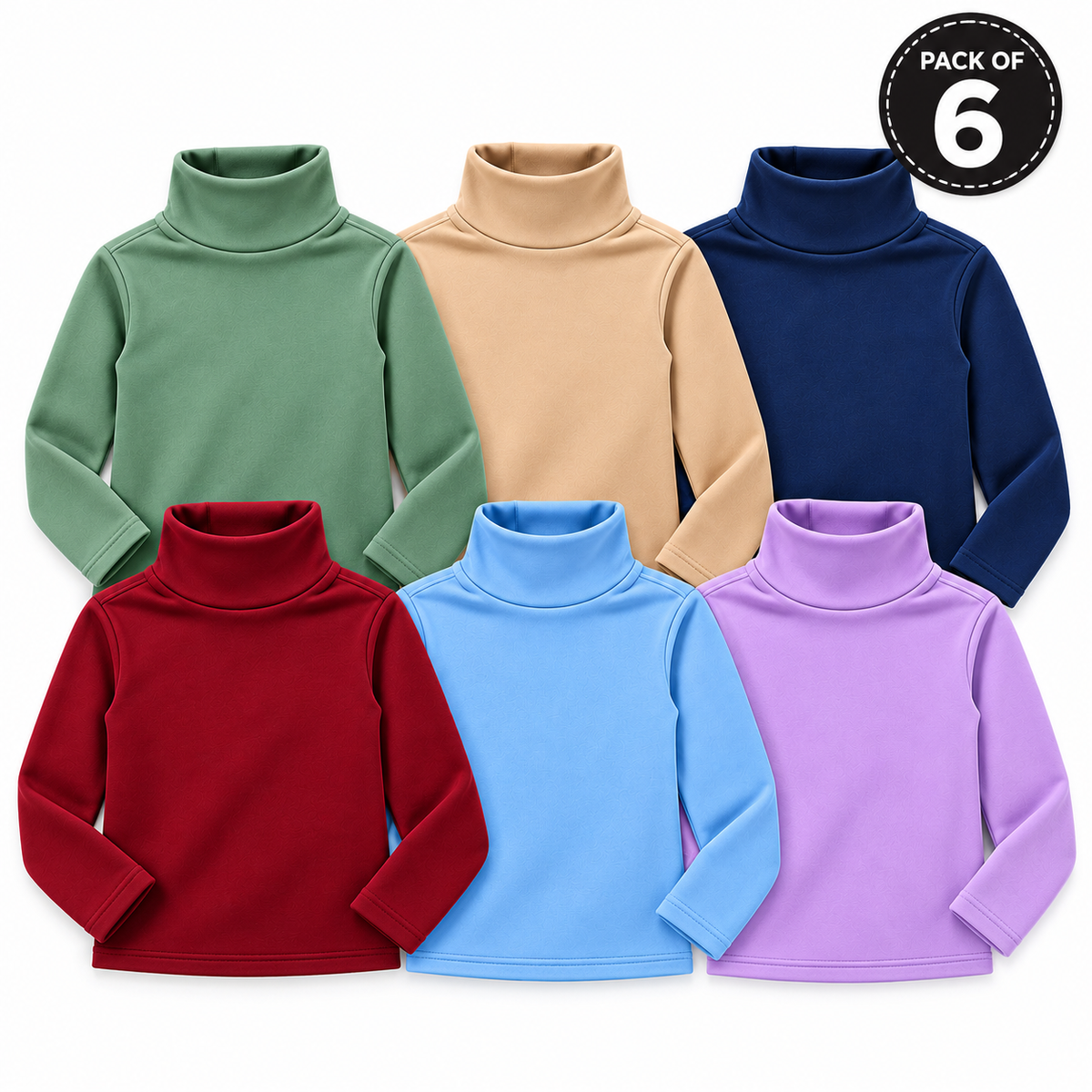 Kids High Neck Turtleneck Shirts Pack of 6 – Winter Full Sleeve Thermal Tops