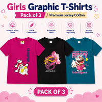 Girls Cotton Graphic T-Shirts Pack of 3 – Soft & Comfortable Casual Tees