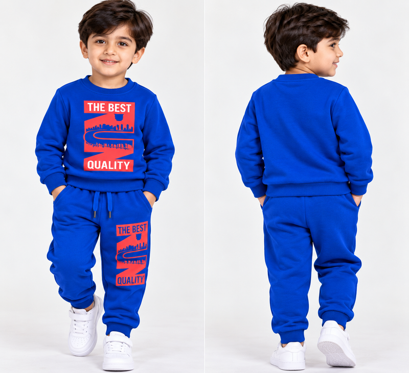 Kids Fleece Tracksuit Pack of 2 Warm Printed Winter Sweatshirt & Trouser Set