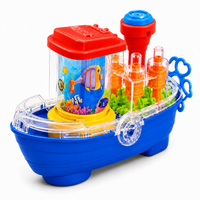 Transparent Gear Land Ship Toy – Musical Light-Up Boat with Rotating Fish