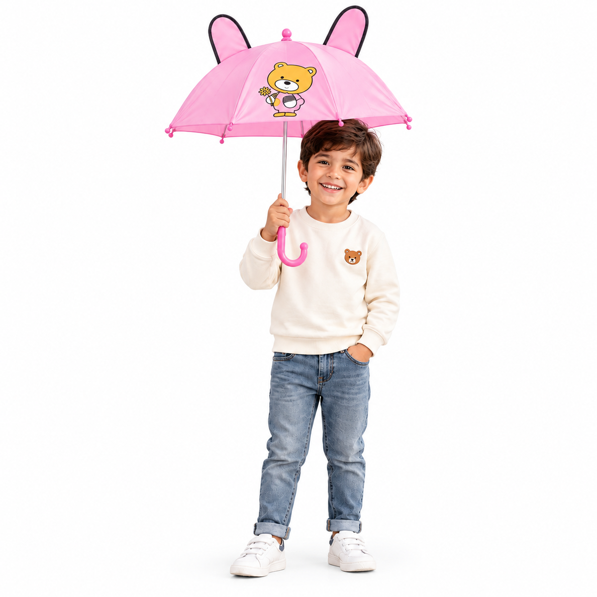 Kids Pink Cute Character Umbrella for Boys & Girls - hover image