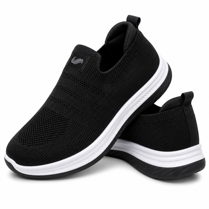 Women’s Black Slip-On Casual Sneakers – Comfortable Everyday Shoes AJK