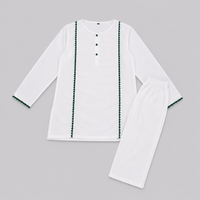 Girls White Cotton Kurta Trouser Set with Green Lace Trim – 2 Piece Eastern Wear for Kids