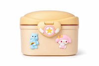 Beige kids storage box with pink star heart, cartoon bear, and animal decorations