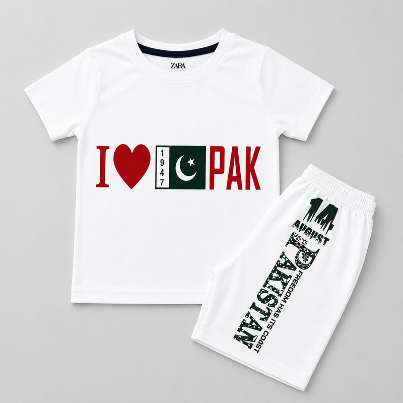 Kids 14 August Independence Day T-Shirt & Shorts Set