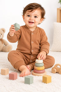 Baby Boys Winter Romper Brown Full Sleeve Fleece Romper
