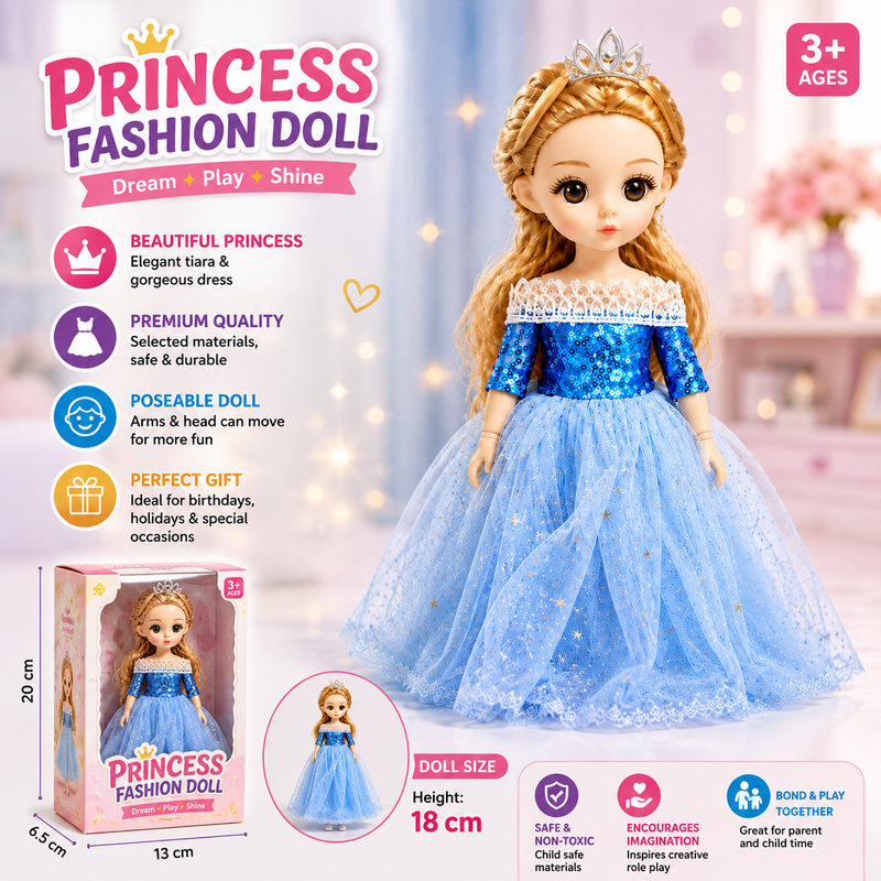 Princess Beauty Doll Fashion Music Doll with Dress, Hairbrush & Tiara