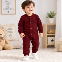 Baby Boys Winter Romper Maroon Full Sleeve Fleece Romper