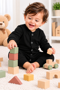 Baby Boys Winter Romper Black Full Sleeve Fleece Romper