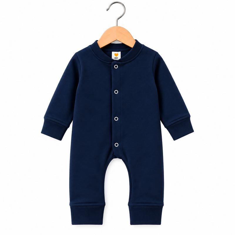Baby Boys Winter Romper Navy Full Sleeve Fleece Romper
