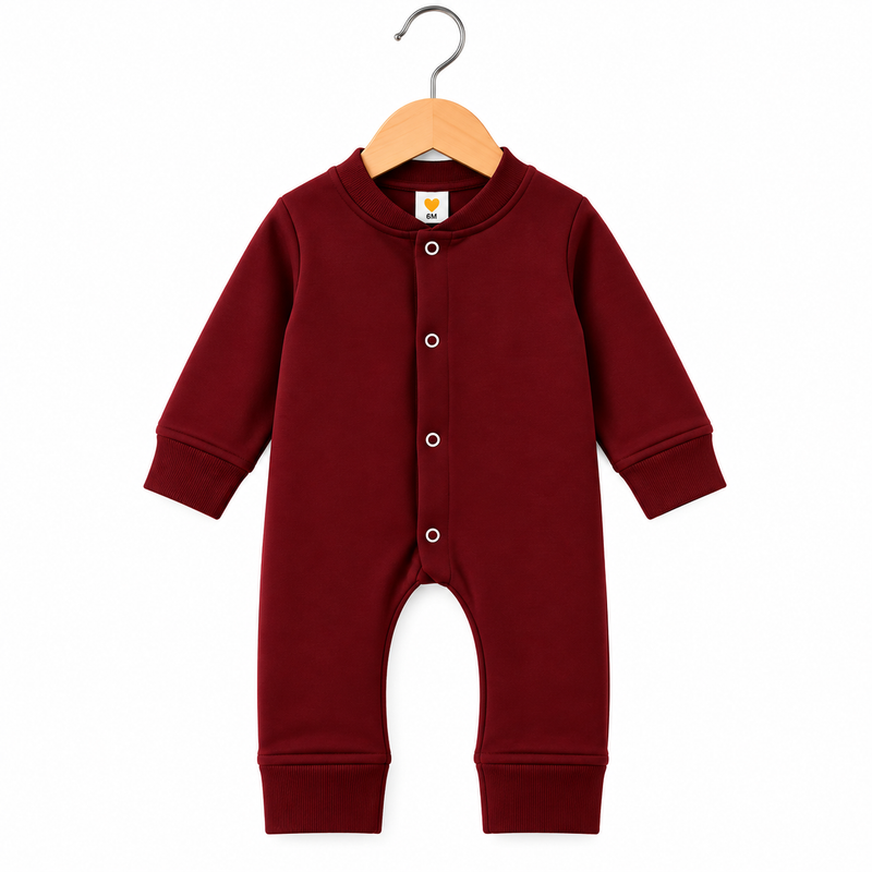 Baby Boys Winter Romper Maroon Full Sleeve Fleece Romper