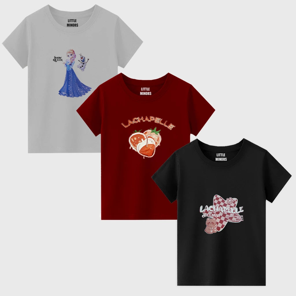 Girls Jersey Cotton Sticker T-Shirt -  Pack Of 3