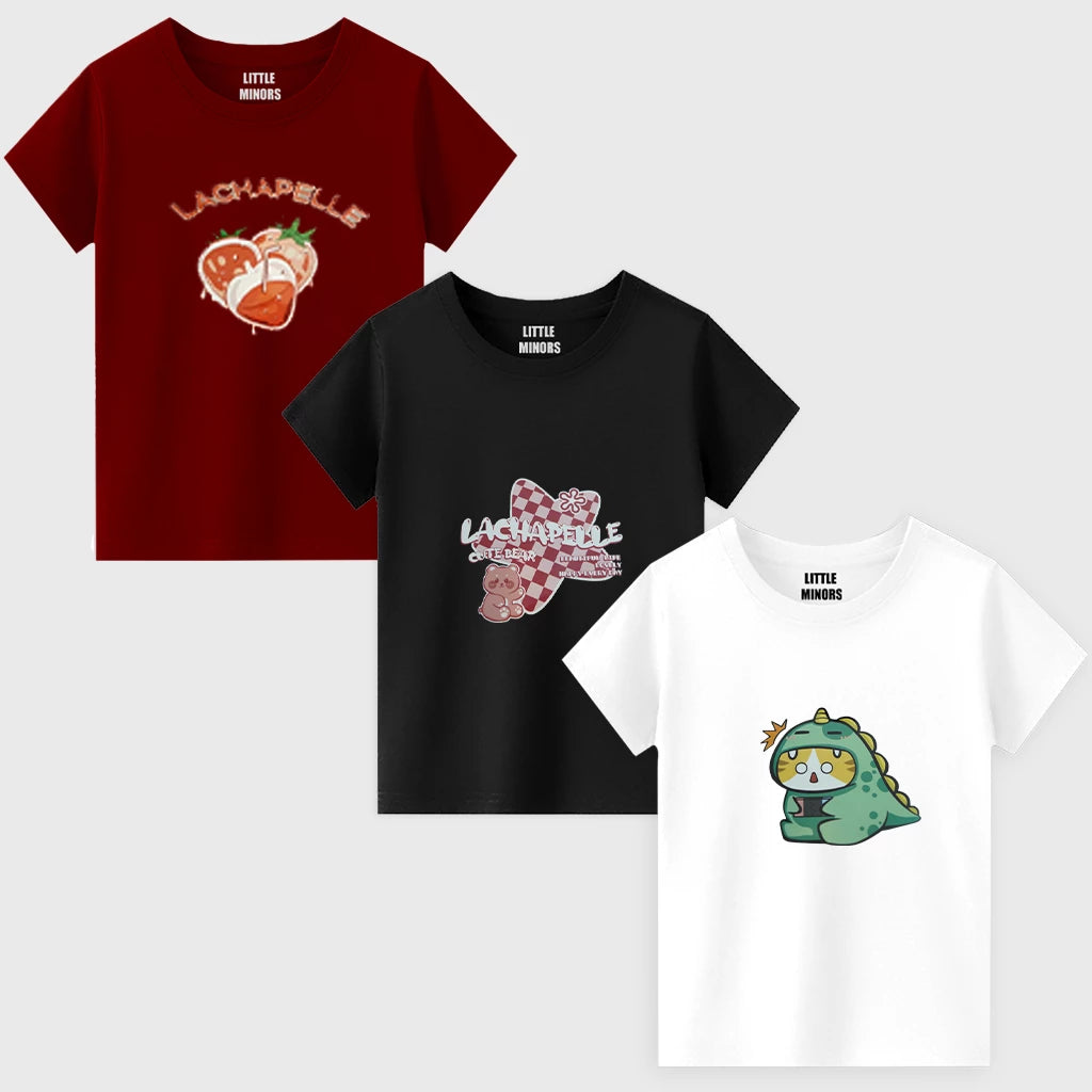 Girls Jersey Cotton Sticker T-Shirt -  Pack Of 3
