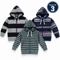 Pack of 3 Kids Wool Hooded Sweater Boys & Girls Winter Zip-Up