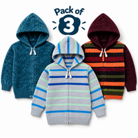 Pack of 3 Kids Wool Hooded Sweater Boys & Girls Winter Zip-Up