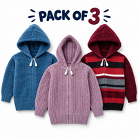 Pack of 3 Kids Wool Hooded Sweater Boys & Girls Winter Zip-Up