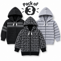 Pack of 3 Kids Wool Hooded Sweater Boys & Girls Winter Zip-Up