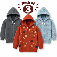 Pack of 3 Kids Wool Hooded Sweater Boys & Girls Winter Zip-Up