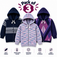 Pack of 3 Kids Wool Hooded Sweater Boys & Girls Winter Zip-Up