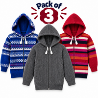 Pack of 3 Kids Wool Hooded Sweater Boys & Girls Winter Zip-Up