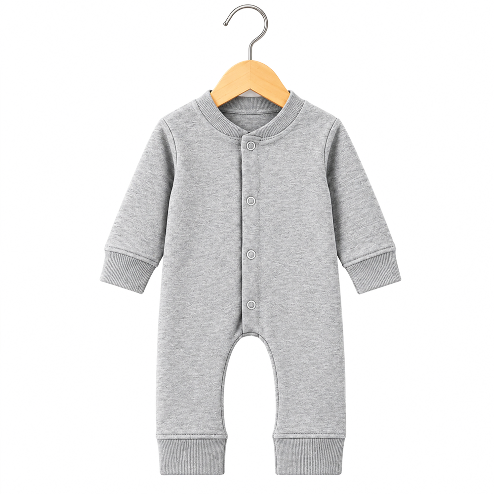 Baby Boys Winter Gray Romper  Full Sleeve Fleece Romper