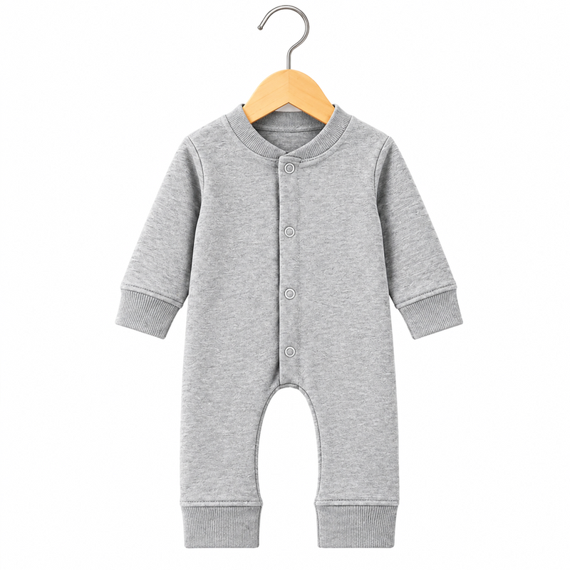 Baby Boys Winter Gray Romper  Full Sleeve Fleece Romper