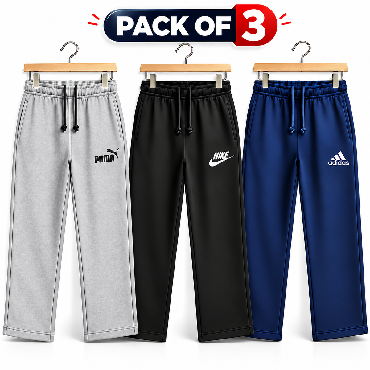 Kids fleece trousers pack by Little Minors, showing three warm, cozy winter fleece pants for children in various colors.