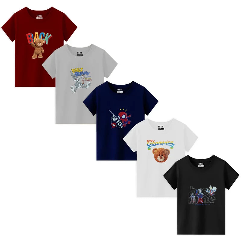 Boys Jersey Cotton Sticker T-Shirt -  Pack Of 5