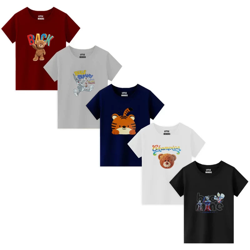 Boys Jersey Cotton Sticker T-Shirt -  Pack Of 5