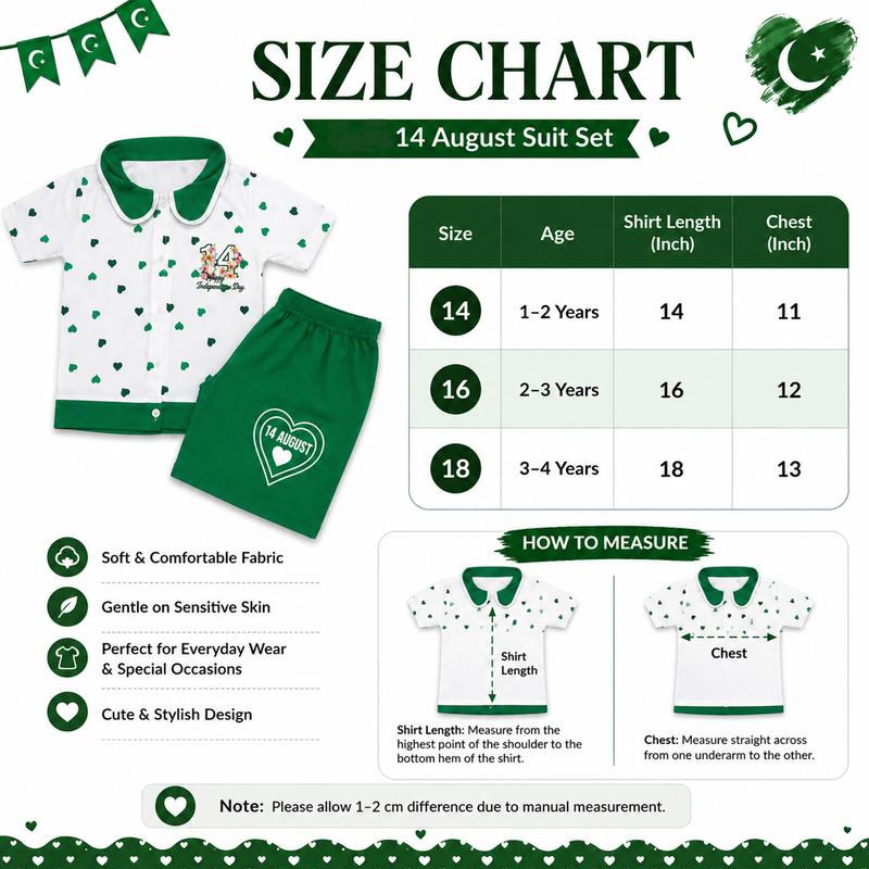 Kids 14 August Green & White Independence Day Shirt & Shorts Set